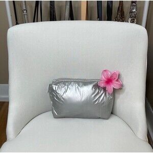 StriVectin Y2K Vintage Soft Silver Puffer Cosmetic Makeup Bag